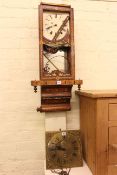 Square brass longcase clock dial and distressed Victorian inlaid wall clock.