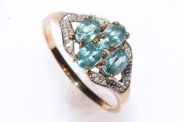 9 carat gold and blue stone cluster ring, size Z.