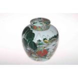 Large Chinese ginger jar and cover decorated with many figures in different outdoor pursuits, 23cm.