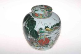 Large Chinese ginger jar and cover decorated with many figures in different outdoor pursuits, 23cm.