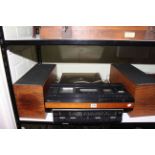 B & D Beomaster record deck, tape deck and radio with speakers, and pair of small Technics speakers.