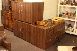 Five piece suite of office furniture to include chest of two deep drawers,