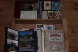 Box of ephemera and photographs including Souvenir De Montmirail (France) albumen photo album