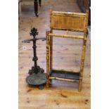 Victorian bamboo two division stick stand and cast iron stick stand (2).