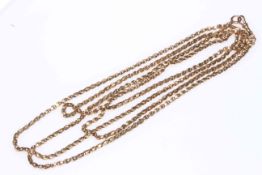 9 carat gold muff chain, length 156cm.