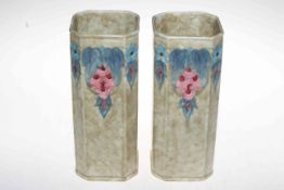 Pair Cranston Pottery vases with arts and crafts decoration, 24.5cm.