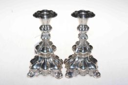 Pair silver plated loaded candlesticks, 18.5cm.