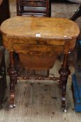 Victorian figured walnut writing-sewing table,