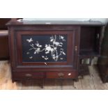 Aesthetic mahogany wall cabinet with Shimbayama panel door above two drawers,