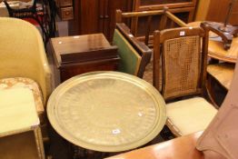 Cast iron stick stand, oak corner chair, Bergere panelled chair,