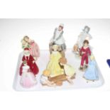 Nine Royal Worcester figures, Sister, The Scullery Maid, The Milkmaid, Parakeet,