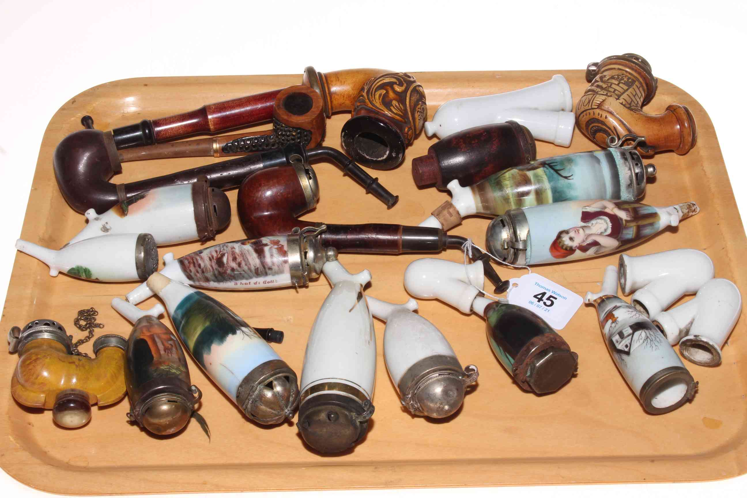 Collection of Austrian 19th Century porcelain pipes and others.