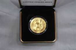 2015 US $100 Liberty one ounce gold proof coin by Harrington & Byrne in box with COA.