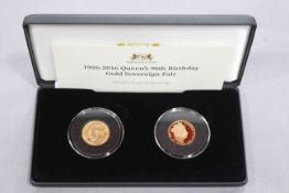 1926-2016 Queen's 90th birthday gold proof sovereign pair, by Harrington and Byrne in box with COA.