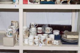 Collection of commemorative china including boxed Paragon twin handled mugs, etc.