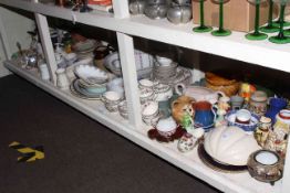 Full shelf of assorted china including Indian Tree tableware, vases, toilet set,