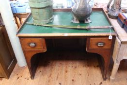 Early 20th Century two drawer desk with 3/4 gallery back, 84cm high by 100cm wide by 69cm deep.