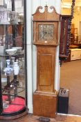 Oak longcase clock having square brass dial, signed Kenyon.