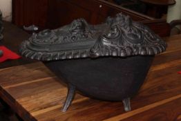 Decorative French cast iron coal box, 60cm by 40cm by 35cm.