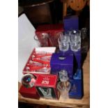 Boxed crystal glass including Edinburgh decanter and four brandy goblets, Bohemia vases,