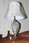 Waterford Crystal lamp with silk shade, 40cm high to top of glass.