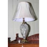 Waterford Crystal lamp with silk shade, 40cm high to top of glass.