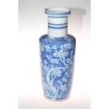 Large antique Chinese blue and white prunus blossom vase having continuous decoration with two blue