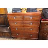 Victorian mahogany chest of two short above three long drawers on turned legs,