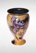 Art Deco Crown Devon vase with parrot and design decoration, 20cm.