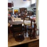 Victorian cabriole leg parlour chair, oak sewing table and two cake stands, one stamped G.A.