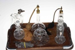 Glass scent bottle, pair of carver rests, glass tidy, etc.