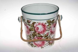 Wemyss Ware, T.S. Goode & Co Pottery two handled slop bucket with wicker handle, 28cm high.