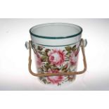 Wemyss Ware, T.S. Goode & Co Pottery two handled slop bucket with wicker handle, 28cm high.