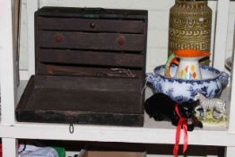 Vintage tool chest and tools, W. German vase, Bretby cat, jug, tureen and Zebra.