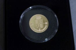 2020 Laurel gold proof coin by Harrington and Byrne, 8g, 22carat, in box with certificate.