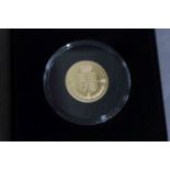 2020 Laurel gold proof coin by Harrington and Byrne, 8g, 22carat, in box with certificate.