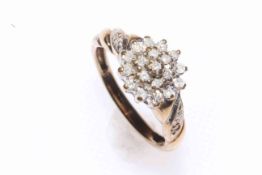 9 carat gold and diamond cluster ring, total 0.25 carat, size L.