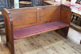 Victorian pitch pine church pew, 90cm high by 153cm long.