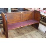 Victorian pitch pine church pew, 90cm high by 153cm long.