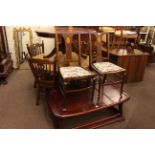 Four door sideboard, pair Edwardian inlaid bedroom chairs and two low tables (5).