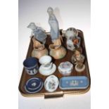 Wedgwood Castle Howard plate, two Nao and two Hummel figures, two Beswick jugs, Wedgwood Jasperware,