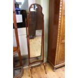 Mahogany arched top cheval mirror, 162cm high by 42cm wide.