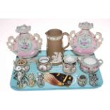 Relief moulded jug, bee wall pocket and collection of Moriage china.