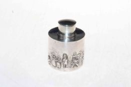 Edwardian silver caddy embossed with figures, Birmingham 1904, 8cm high.