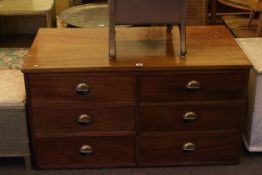 Mahogany six drawer haberdashery chest, 59cm high by 110cm wide by 59.5cm deep.