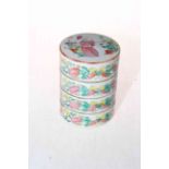 Chinese famille rose three height stacking boxes and cover, the sides decorated with butterflies,