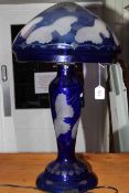 Decorative butterfly blue glass lamp. 67cm high.