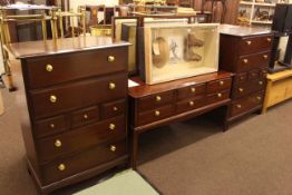 Stag triple mirror dressing table and pair seven drawer chests.