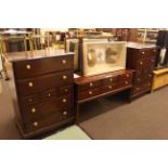 Stag triple mirror dressing table and pair seven drawer chests.