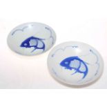 Two Chinese fish decorated shallow dishes, 23cm diameter.